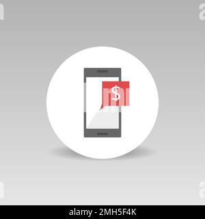 Smartphone rotondo con icona del vettore simbolo del dollaro. Pagamento mobile Illustrazione Vettoriale