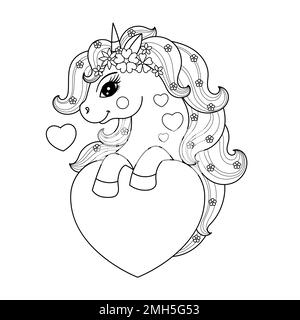 Bella unicorno che tiene un heart.Vector illustrazione Illustrazione Vettoriale