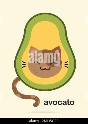 Cartone animato avocado gatto. Illustrazione vettoriale. Illustrazione Vettoriale