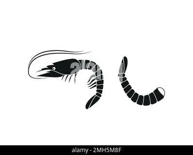 Silhouette di gamberi. Gamberetti isolati su fondo bianco. Gamberi 10 Illustrazione Vettoriale