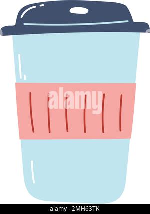 Tazza di carta da caffè disegnata a mano. Immagine vettoriale piatta della tazza riutilizzabile per bevande calde e fredde, elemento di design. Illustrazione Vettoriale