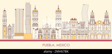 Panorama di Cartoon Skyline della città di Puebla, Messico - illustrazione vettoriale Illustrazione Vettoriale