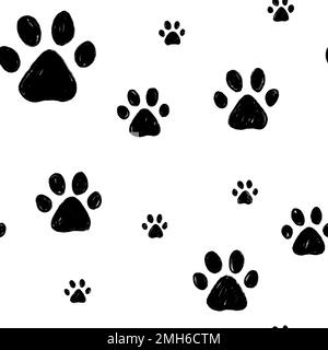Zampe di cane modello senza cuciture. Zampe di gatto disegno a mano. PET zampa sfondo Foto Stock