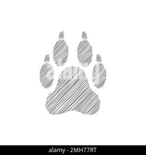 Icona vettoriale di schizzo bianca Wolf trail. Sentiero di animali selvatici Illustrazione Vettoriale