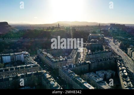 Vista aerea del centro di Edimburgo guardando a sud dalla cima della Leith Walk Foto Stock