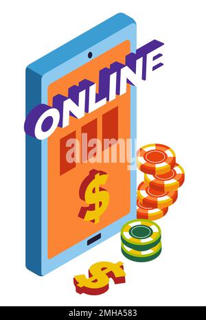 Casinò online club, giochi d'azzardo icona isolata, dispositivo mobile Illustrazione Vettoriale