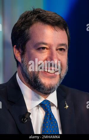 Roma, Italia. 26th Jan, 2023. Il Ministro delle infrastrutture e dei Trasporti, Matteo Salvini ospite del programma televisivo 'otto e mezzo' presso i La7 studi di Roma. Credit: SOPA Images Limited/Alamy Live News Foto Stock