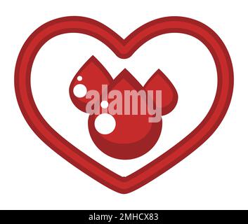 Centro donatore isolato icona, cuore e gocce di sangue Illustrazione Vettoriale