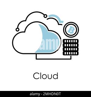 Icona isolata della tecnologia cloud, attrezzature per l'estrazione di bitcoin Illustrazione Vettoriale
