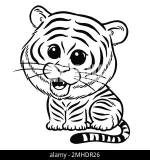 Illustrazione vettoriale della tigre di Cartoon - libro da colorare per bambini Illustrazione Vettoriale