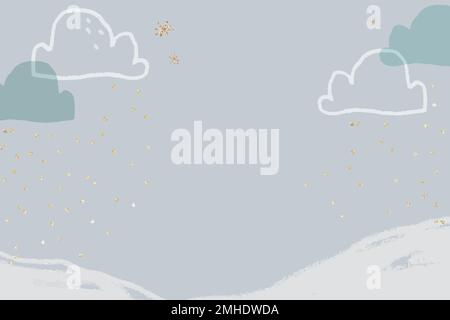 Vettore di sfondo stagione invernale in blu pastello con simpatico doodle illustrazione per i bambini Illustrazione Vettoriale