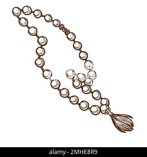 Perline con nappina o rosario, accessorio vintage isolato schizzo Illustrazione Vettoriale