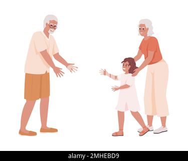 Granny presenta nonna a nonno caratteri vettoriali a colori semi-piatti Illustrazione Vettoriale