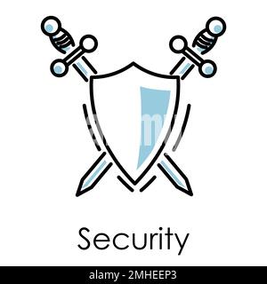 Protezione di data base e data mining sicuri, icona lineare isolata per la sicurezza Illustrazione Vettoriale