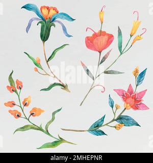 Colorful insieme vettoriale fiori acquerelli Illustrazione Vettoriale