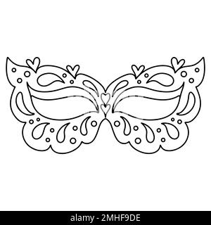 Maschera Mardi gras in stile doodle disegnata a mano. Elemento Carnevale. Illustrazione del vettore della pagina da colorare Illustrazione Vettoriale