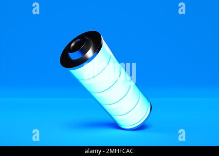 3d immagine della batteria blu su sfondo blu Foto Stock