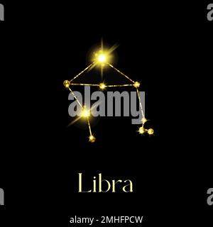 Oroscopo costellazioni libra del segno zodiacale da una texture dorata su sfondo nero Illustrazione Vettoriale