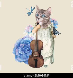 Collage vintage Cat illustrazione collage vettore, media art misti Illustrazione Vettoriale