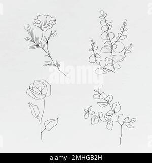 Linea botanica ART flowers vettoriale raccolta di disegni astratti minimi Illustrazione Vettoriale