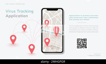 COVID-19 virus tracking app template vettoriale nuova presentazione normale Illustrazione Vettoriale