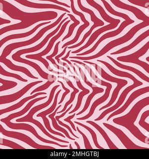 Motivo senza cuciture con righe astratte come la pelle zebrata. Stampa animale in una combinazione di colori alla moda Viva Magenta. Illustrazione Vettoriale