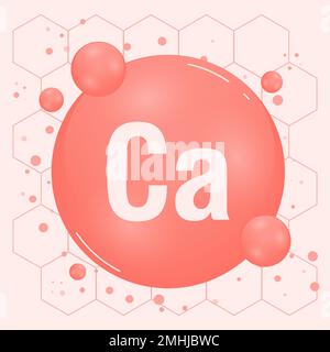 Calcio, minerali di CA per salute. Complesso di vitamine minerali. Supplemento medico e dietetico concetto di assistenza sanitaria. Illustrazione vettoriale Illustrazione Vettoriale