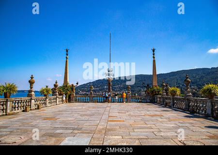 Veduta aerea dell'Isola Bella, nell'arcipelago delle Isole Borromee sul Lago maggiore Foto Stock