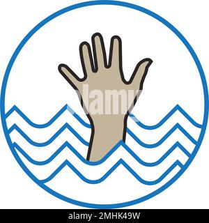 icona annegata, illustrazione vettoriale, annegamento persone segni e simboli Illustrazione Vettoriale