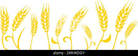 Bordo grafico con silhouette di orecchie di grano colorate in giallo su sfondo trasparente Illustrazione Vettoriale