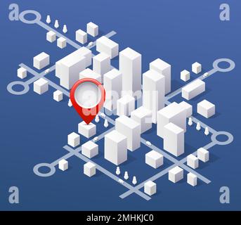 La vista isometrica viene utilizzata per creare un diagramma di una città, edificio. La mappa viene disegnata in modo che la distanza tra gli oggetti sia uguale a quella di un oggetto Illustrazione Vettoriale