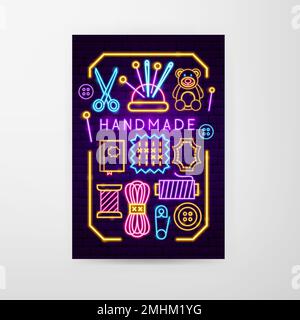 Volantino al neon fatto a mano Illustrazione Vettoriale