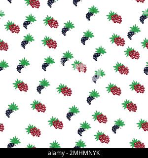 Motivo senza cuciture con ribes rosso e nero e foglie. Stampa estiva. Sfondo con dolci e gustosi grappoli di frutti di bosco. Design per t Illustrazione Vettoriale