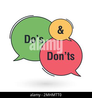 Bolla di discorso del do e del dont. Simboli positivi e negativi. DOS e dont. Illustrazione piatta vettoriale Illustrazione Vettoriale