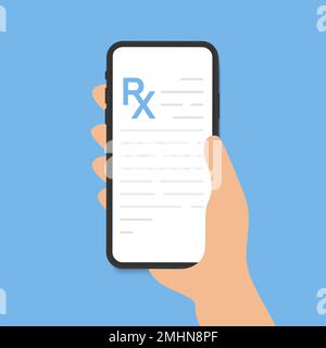 MODULO RX, documento online di prescrizione medica. Ricetta dal medico al paziente al telefono. Medicina, pillole e assistenza sanitaria. Farmaci, farmacia e. Illustrazione Vettoriale