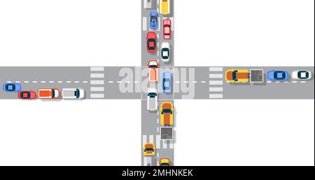 Vista superiore della città dalle strade, strade, case e automobili Illustrazione Vettoriale