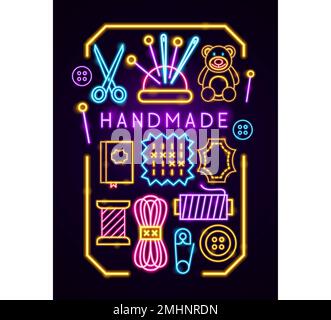 Poster al neon realizzato a mano Illustrazione Vettoriale