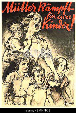 Donna con Childs Poster tedesco WW2 - Poster tedesco nazista Propaganda Foto Stock