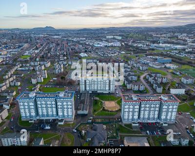 Veduta aerea della tenuta di alloggi a Wester Hailes a Edimburgo, Scozia, Regno Unito Foto Stock