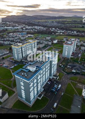 Veduta aerea della tenuta di alloggi a Wester Hailes a Edimburgo, Scozia, Regno Unito Foto Stock