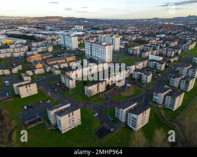 Veduta aerea della tenuta di alloggi a Wester Hailes a Edimburgo, Scozia, Regno Unito Foto Stock