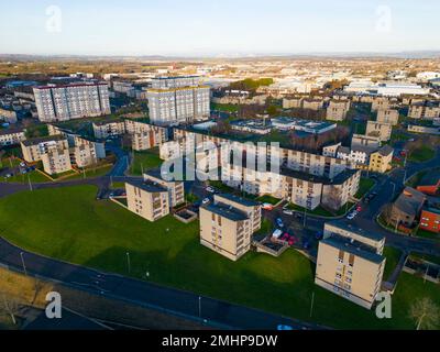 Veduta aerea della tenuta di alloggi a Wester Hailes a Edimburgo, Scozia, Regno Unito Foto Stock