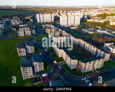 Veduta aerea della tenuta di alloggi a Wester Hailes a Edimburgo, Scozia, Regno Unito Foto Stock