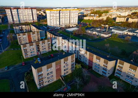 Veduta aerea della tenuta di alloggi a Wester Hailes a Edimburgo, Scozia, Regno Unito Foto Stock