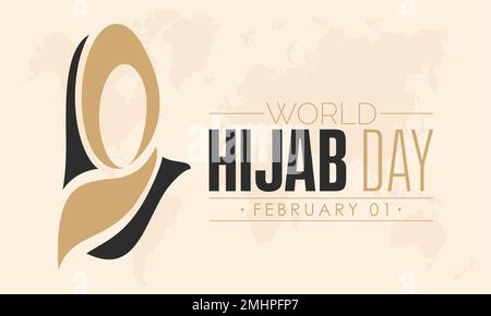 Modello di disegno del banner di illustrazione del vettore del giorno di Hijab del mondo osservato il 01 febbraio Illustrazione Vettoriale
