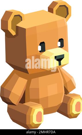 Orso vettoriale orsacchiotto seduto in uno stile basso poliisometrico 3D Illustrazione Vettoriale