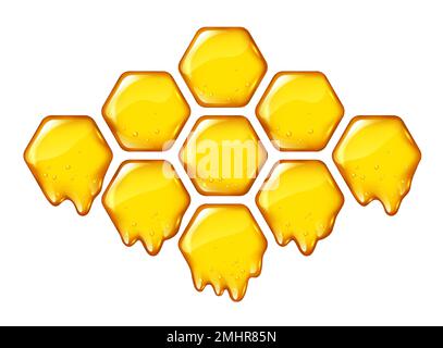 Giallo favi con il miele che scorre isolato, design per logo, vettore Illustrazione Vettoriale