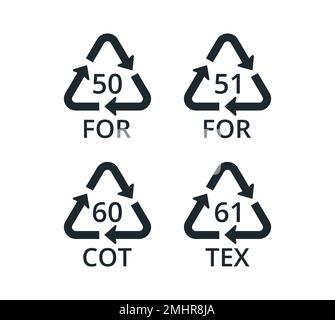 Serie di simboli di riciclaggio dei materiali organici. Concetto di ecologia e confezionamento. Illustrazione Vettoriale
