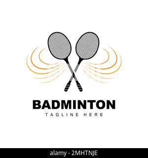 Logo badminton, Sport Game Vector con racchetta Shuttlecock, Sport Branch Design, icona modello Illustrazione Vettoriale