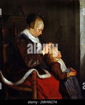 Madre la sua pettinatura Childs i capelli ( a caccia di pidocchi ) 1652 Gerard ter Borch 1617-1681 Olandese Olandese dei Paesi Bassi Paesi Bassi Foto Stock